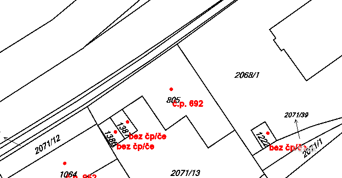 Luhačovice 692 na parcele st. 805 v KÚ Luhačovice, Katastrální mapa