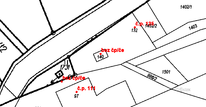 Býkov-Láryšov 39518931 na parcele st. 140 v KÚ Býkov, Katastrální mapa