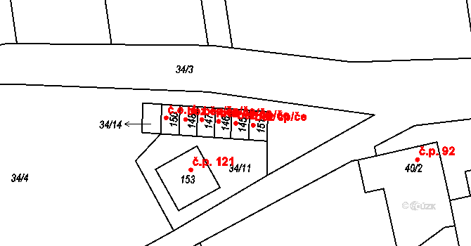 Litovel 40839931 na parcele st. 145 v KÚ Myslechovice, Katastrální mapa