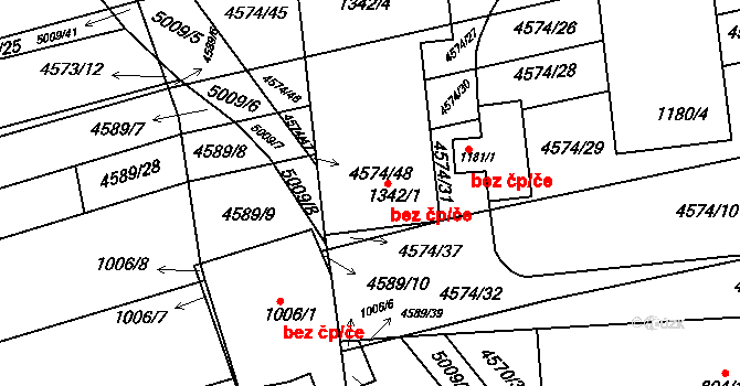 Čejkovice 42034931 na parcele st. 1342/1 v KÚ Čejkovice, Katastrální mapa