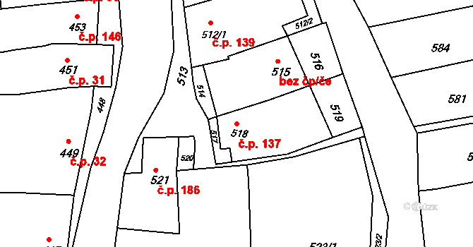 Nížkovice 137 na parcele st. 518 v KÚ Nížkovice, Katastrální mapa