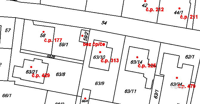 Malé Hoštice 313, Opava na parcele st. 63/10 v KÚ Malé Hoštice, Katastrální mapa