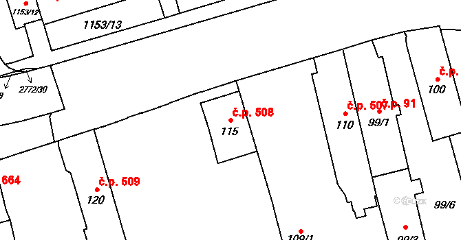 Kylešovice 508, Opava na parcele st. 115 v KÚ Kylešovice, Katastrální mapa