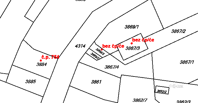 Teplice 45118931 na parcele st. 3869/3 v KÚ Teplice, Katastrální mapa