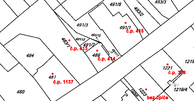 Hlučín 414 na parcele st. 489 v KÚ Hlučín, Katastrální mapa