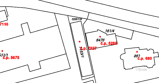 Zlín 7027 na parcele st. 7153/1 v KÚ Zlín, Katastrální mapa
