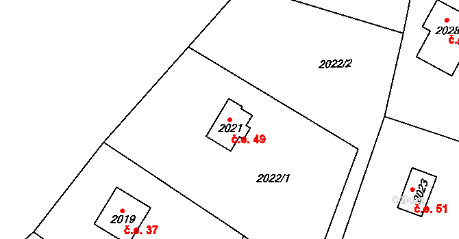 Buchlovice 49 na parcele st. 2021 v KÚ Buchlovice, Katastrální mapa