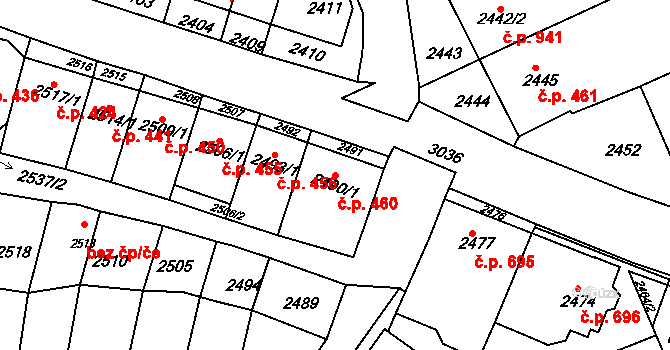 Nivnice 460 na parcele st. 2490/1 v KÚ Nivnice, Katastrální mapa
