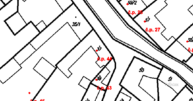 Kloboučky 44, Bučovice na parcele st. 37 v KÚ Kloboučky, Katastrální mapa