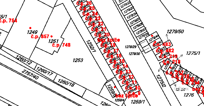 Bučovice 16 na parcele st. 1256/5 v KÚ Bučovice, Katastrální mapa