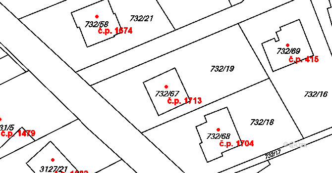 Český Těšín 1713 na parcele st. 732/67 v KÚ Český Těšín, Katastrální mapa