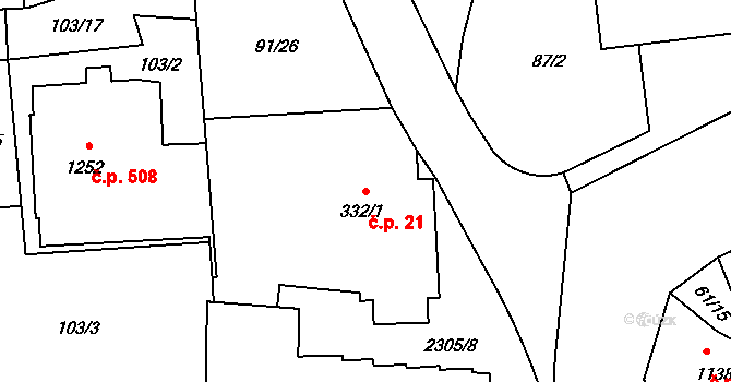 Beroun-Město 21, Beroun na parcele st. 332/1 v KÚ Beroun, Katastrální mapa