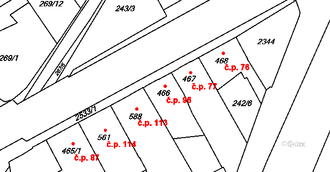 Beroun-Závodí 96, Beroun na parcele st. 466 v KÚ Beroun, Katastrální mapa
