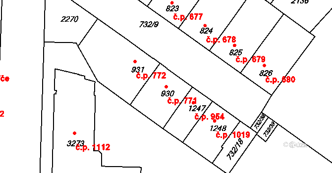 Slaný 771 na parcele st. 930 v KÚ Slaný, Katastrální mapa