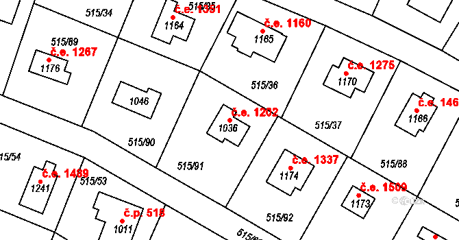 Hradištko 1202 na parcele st. 1036 v KÚ Hradištko pod Medníkem, Katastrální mapa