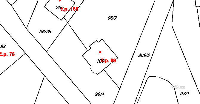 Chotoviny 99 na parcele st. 100 v KÚ Chotoviny, Katastrální mapa