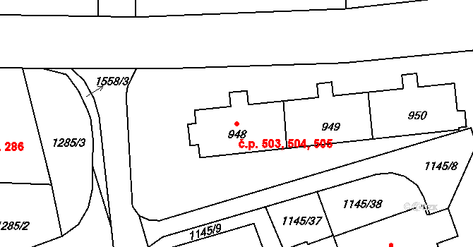 Holýšov 503,504,505 na parcele st. 948 v KÚ Holýšov, Katastrální mapa