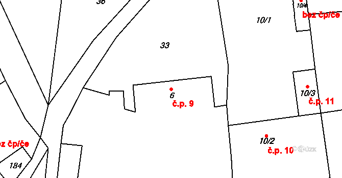 Něšov 9, Pernarec na parcele st. 6 v KÚ Něšov, Katastrální mapa