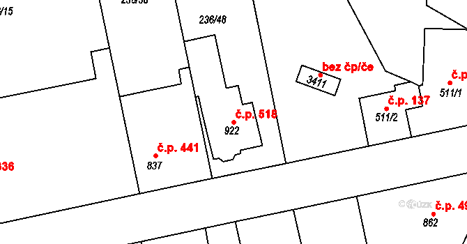 Sušice II 518, Sušice na parcele st. 922 v KÚ Sušice nad Otavou, Katastrální mapa