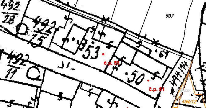 Březí 55, Žinkovy na parcele st. 53 v KÚ Březí u Žinkov, Katastrální mapa