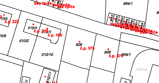 Jakubské Předměstí 378, Jaroměř na parcele st. 909 v KÚ Jaroměř, Katastrální mapa