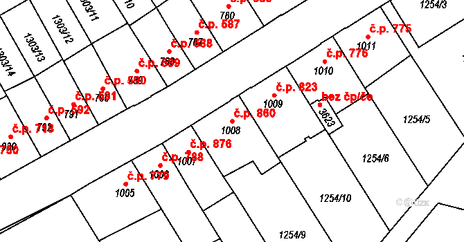 Náchod 860 na parcele st. 1008 v KÚ Náchod, Katastrální mapa