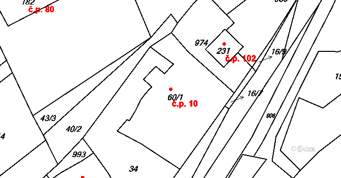 Plešnice 10 na parcele st. 60/1 v KÚ Plešnice, Katastrální mapa