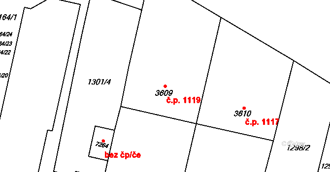 Bílé Předměstí 1119, Pardubice na parcele st. 3609 v KÚ Pardubice, Katastrální mapa