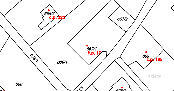 Loučka 17, Nový Jičín na parcele st. 667/1 v KÚ Loučka u Nového Jičína, Katastrální mapa