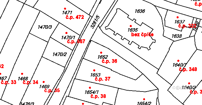 Příbor 36 na parcele st. 1652 v KÚ Příbor, Katastrální mapa