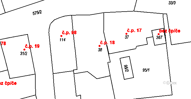 Krušovice 18 na parcele st. 38 v KÚ Krušovice, Katastrální mapa