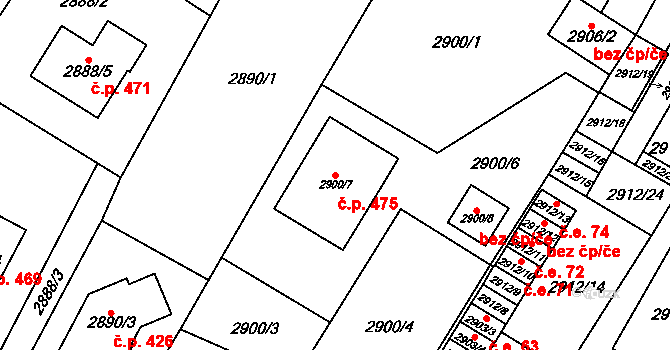 Nosálovice 475, Vyškov na parcele st. 2900/7 v KÚ Vyškov, Katastrální mapa