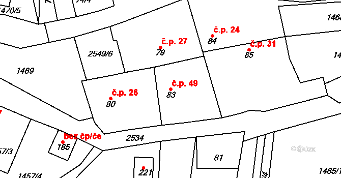 Křešín 49 na parcele st. 83 v KÚ Křešín u Pacova, Katastrální mapa