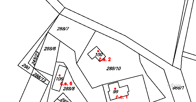 Vojslavice 2 na parcele st. 100 v KÚ Vojslavice nad Želivkou, Katastrální mapa