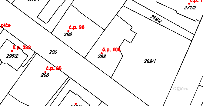 Senec 108, Zruč-Senec na parcele st. 288 v KÚ Senec u Plzně, Katastrální mapa