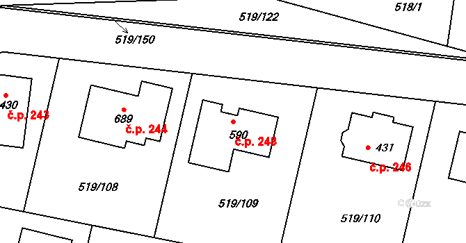 Horoušánky 248, Horoušany na parcele st. 590 v KÚ Horoušany, Katastrální mapa