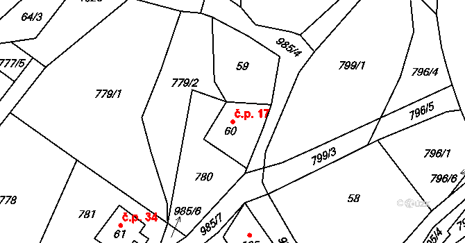 Údolíčko 17, Perštejn na parcele st. 60 v KÚ Rájov u Perštejna, Katastrální mapa