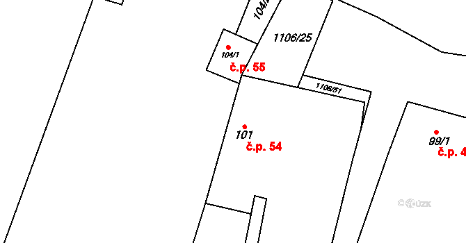 Černochov 54, Peruc na parcele st. 101 v KÚ Černochov, Katastrální mapa