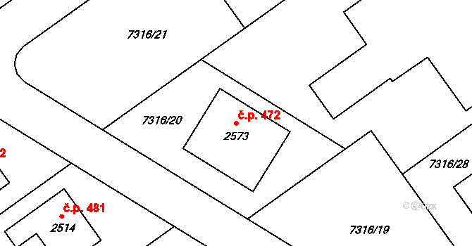 Telč-Štěpnice 472, Telč na parcele st. 2573 v KÚ Telč, Katastrální mapa
