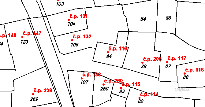 Nepomuk 116 na parcele st. 84 v KÚ Nepomuk, Katastrální mapa