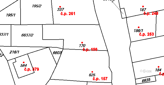 Habry 156 na parcele st. 170 v KÚ Habry, Katastrální mapa