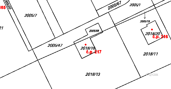 Mizerov 217, Karviná na parcele st. 2018/16 v KÚ Karviná-město, Katastrální mapa