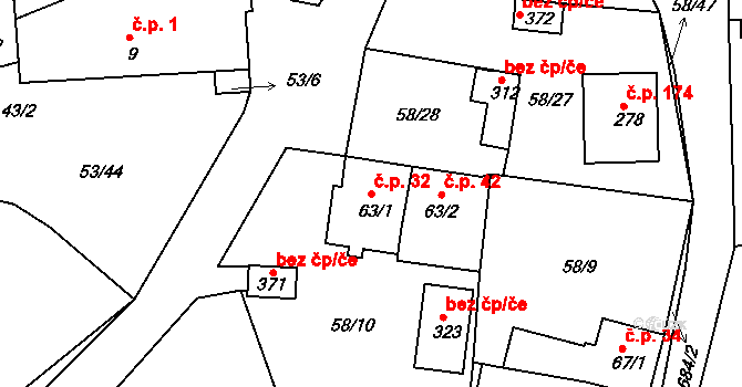 Suchá 32, Havlíčkův Brod na parcele st. 63/1 v KÚ Suchá u Havlíčkova Brodu, Katastrální mapa