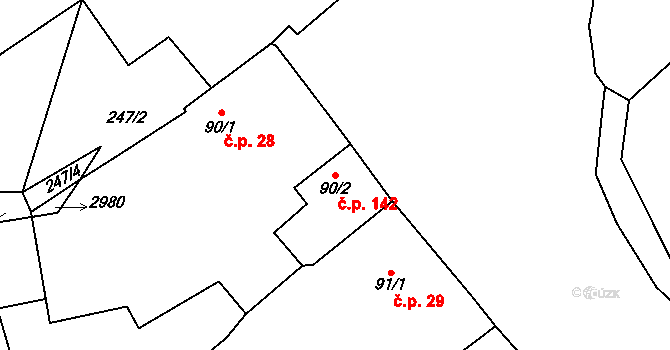 Štoky 142 na parcele st. 90/2 v KÚ Štoky, Katastrální mapa
