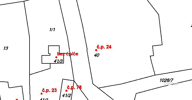 Domašín 24, Dobruška na parcele st. 40 v KÚ Domašín u Dobrušky, Katastrální mapa