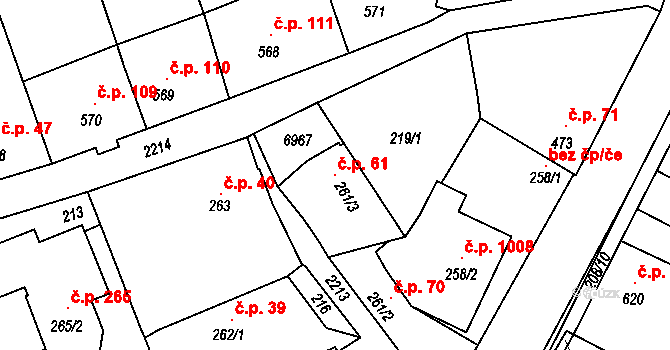 Beroun-Závodí 61, Beroun na parcele st. 261/3 v KÚ Beroun, Katastrální mapa