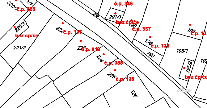 Klobouky u Brna 358 na parcele st. 224 v KÚ Klobouky u Brna, Katastrální mapa