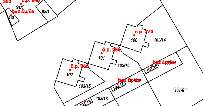 Lednice 266 na parcele st. 101 v KÚ Lednice na Moravě, Katastrální mapa