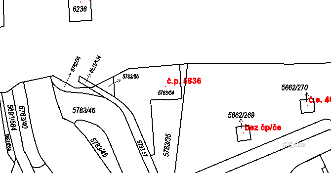Jihlava 5836 na parcele st. 5783/54 v KÚ Jihlava, Katastrální mapa