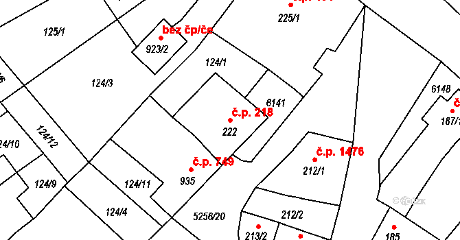 Velké Bílovice 218 na parcele st. 222 v KÚ Velké Bílovice, Katastrální mapa